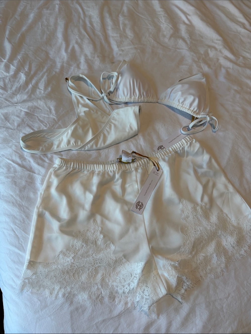 House of Harlow 1960 Cream Lace-Trim Shorts & Bikini